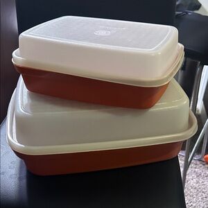 Tupperware Set with Orange Base and White Lids